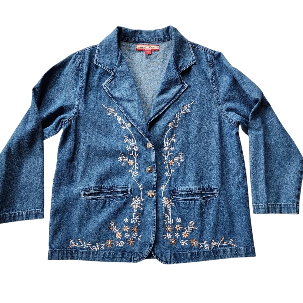 Vintage Tudor Court By Haband Denim Chambray Floral Shacket Sz L